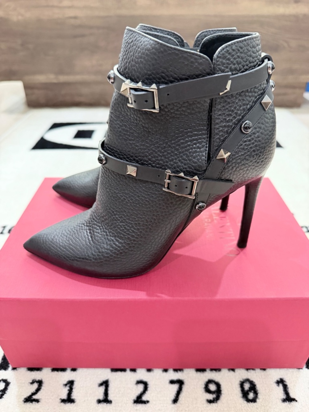 Valentino Rockstud Ankle Boots 36.5eu Black Leather Stiletto Pointed Toe Studs